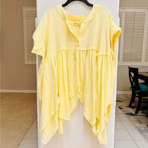 NWOT Free People we the free sleeveless mixed media swing top lemon yellow S